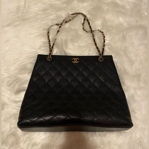 Chanel Black Caviar Quilted Tote Bag - Gold Hardware